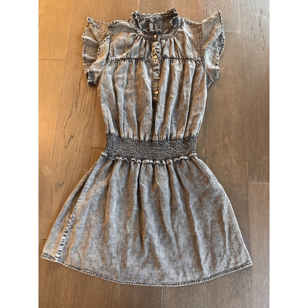 Rails Women's Amina Mini Dress Gray/Black Acid-Wash, Smocked, Size Medium